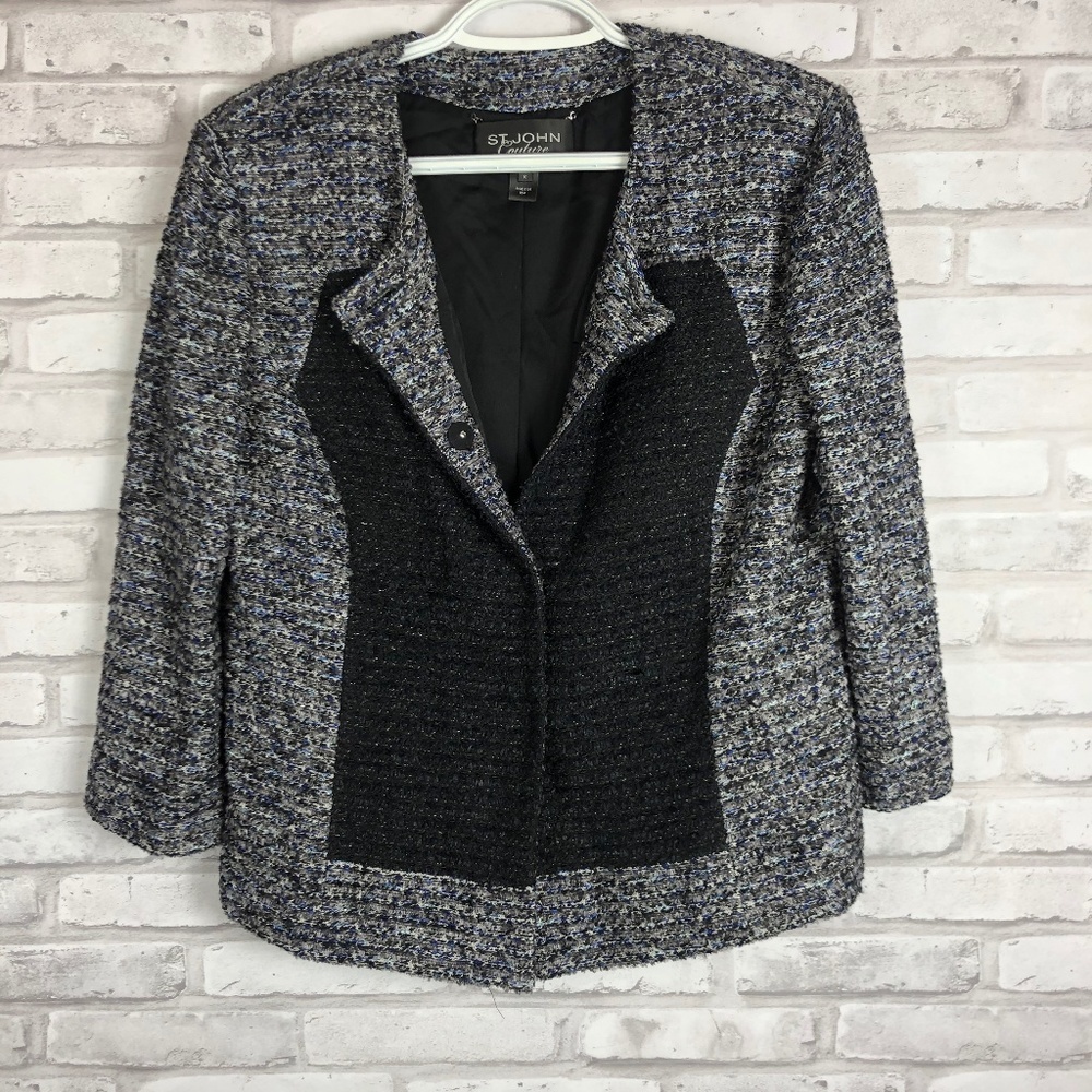 St John Couture Tweed Black Drape Blazer Jacket 10